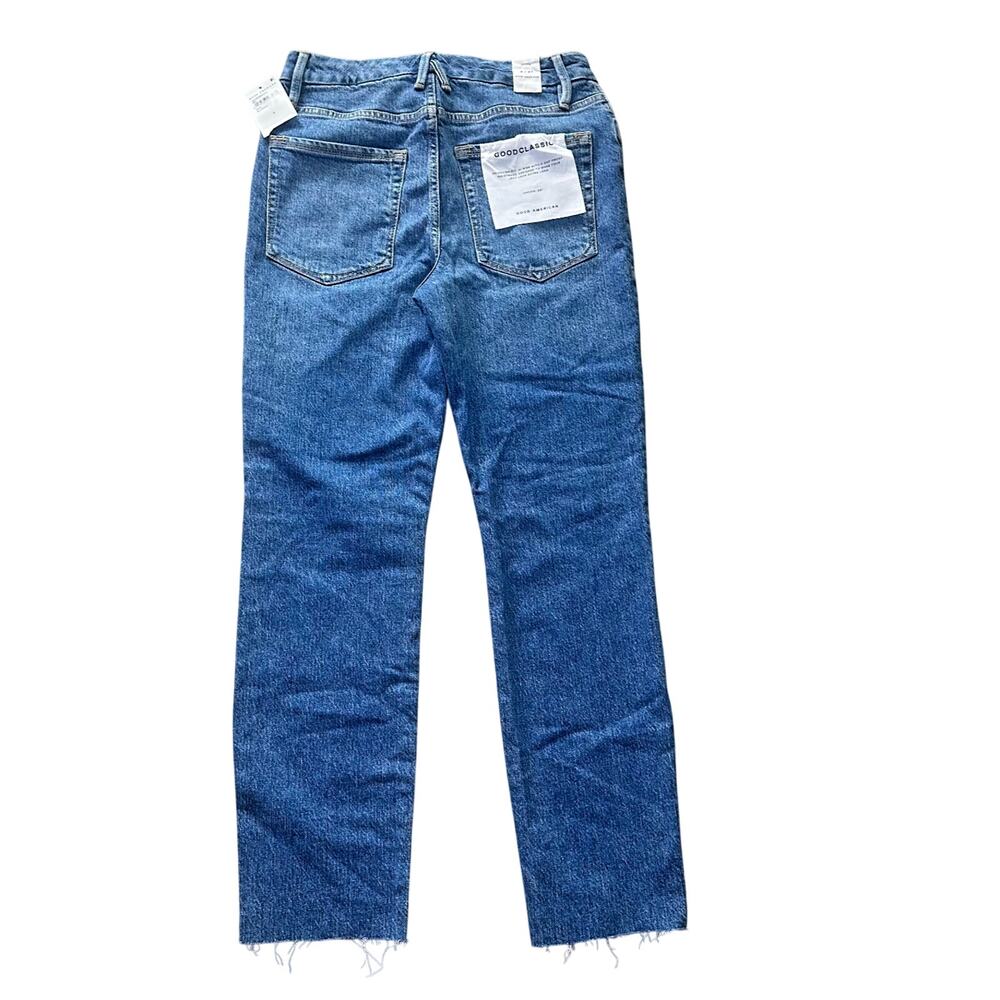 NWT Good American Classic Crystal Fringe Jeans Size 4/27 Medium Wash Glam Chic - Picture 2 of 9